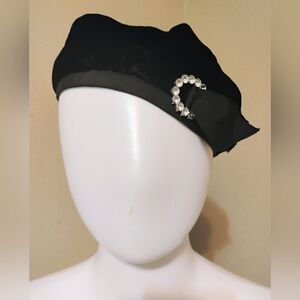 Velvet Beret with Rhinestone Accent